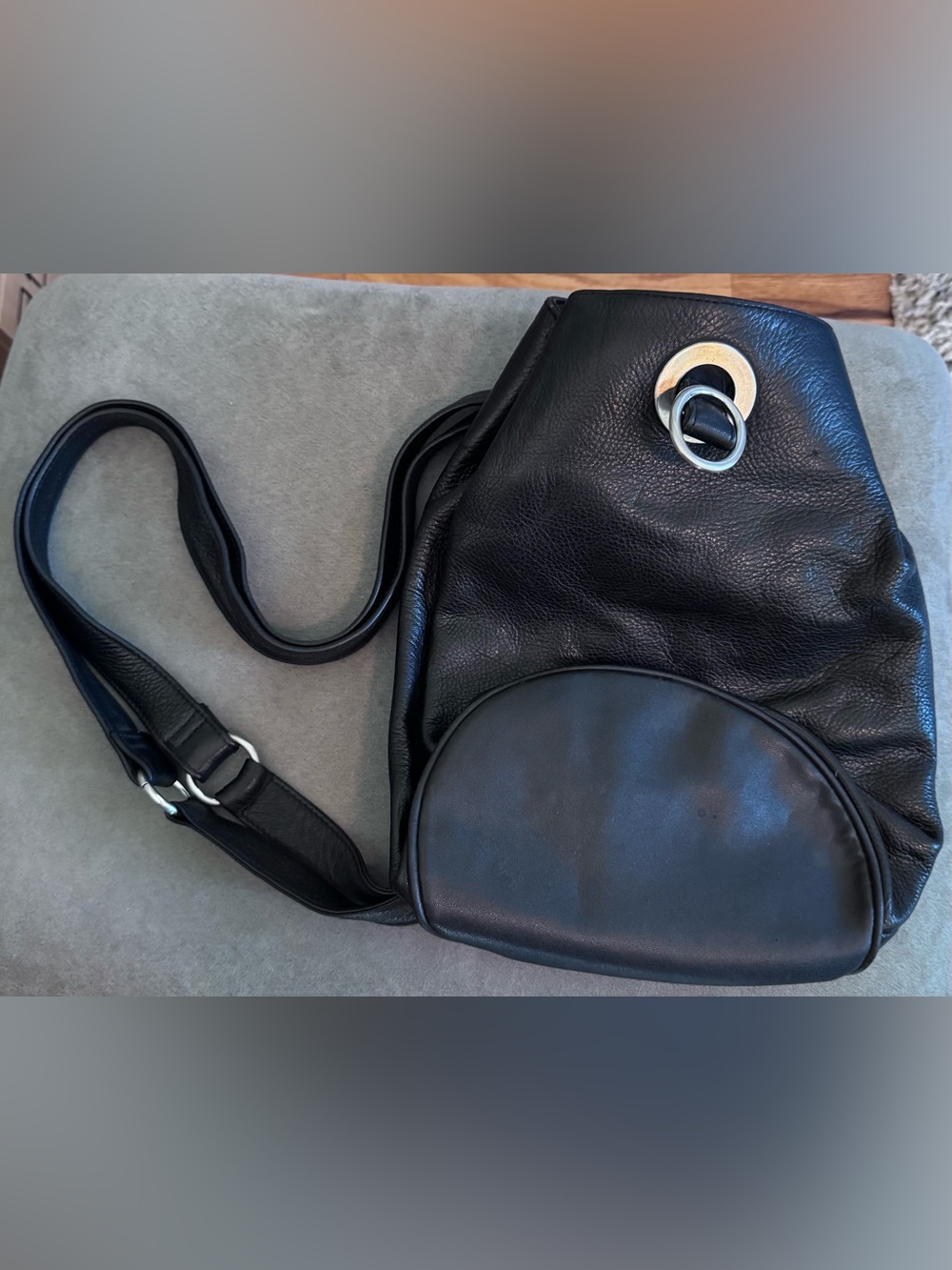 G.H. Bass & Co. Black Leather Shoulder - Backpack Bag with Silver Accent